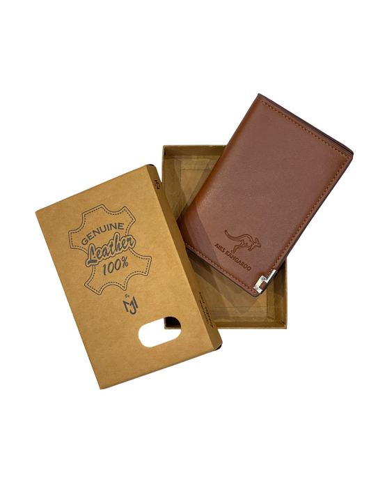 Men’s Light Brown Leather Wallet – Slim Bifold with RFID Blocking | AIKS Kangaroo | Stylish Gift Wallet