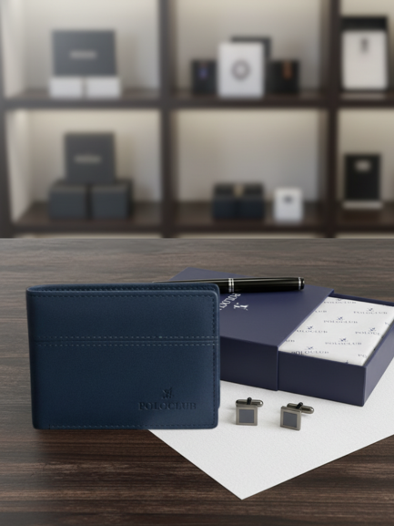 PoloClub Men's Leather Wallet | Premium Bifold Design - Black & Blue